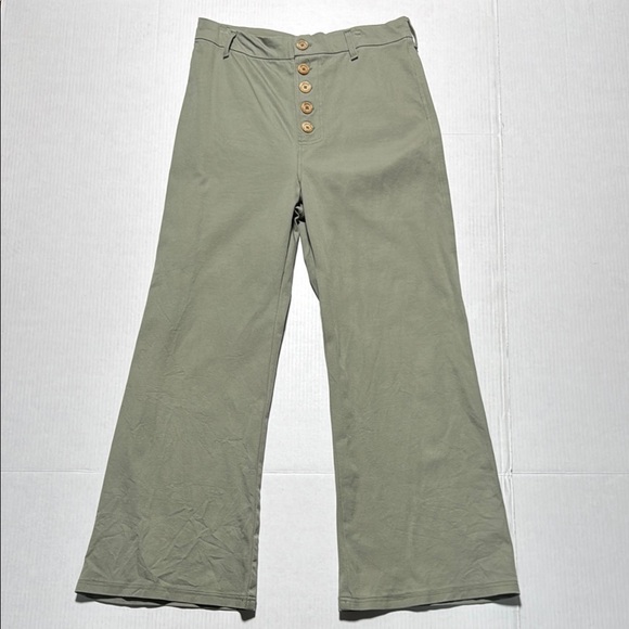 PAST‎ LIFE the COLLECTIVE Women's Olive Green Flare Leg Pants Button Fly 10 - Picture 1 of 11